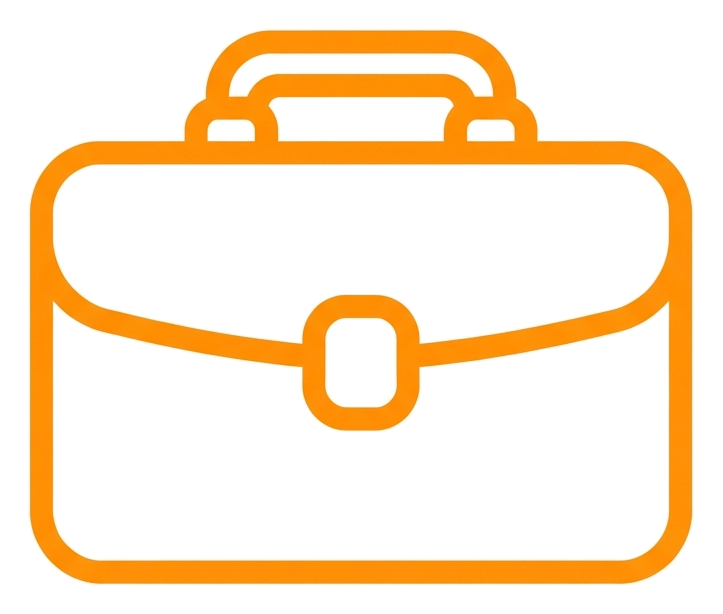 Rounded line icon, thick orange outline of a briefcase work icon, transparent background PNG
