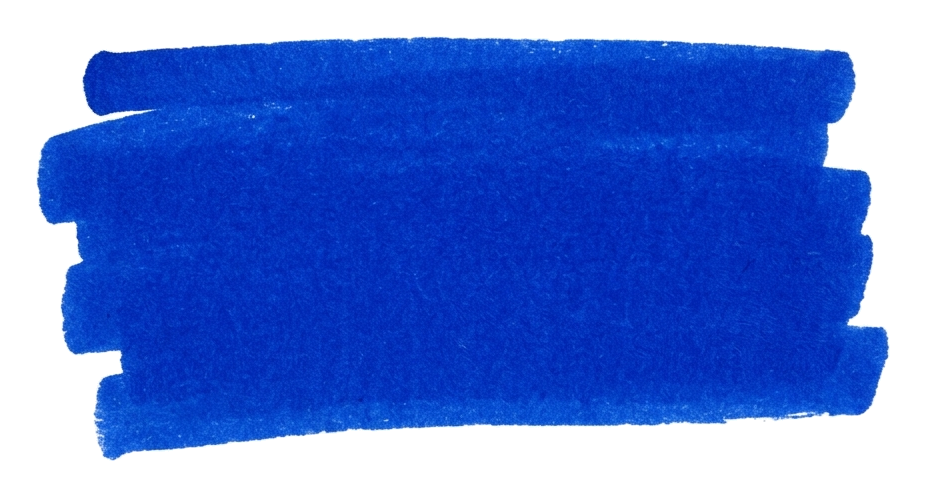 Hand-drawn marker stroke of a blue wide horizontal paint brush stroke swatch to place text on, transparent background PNG