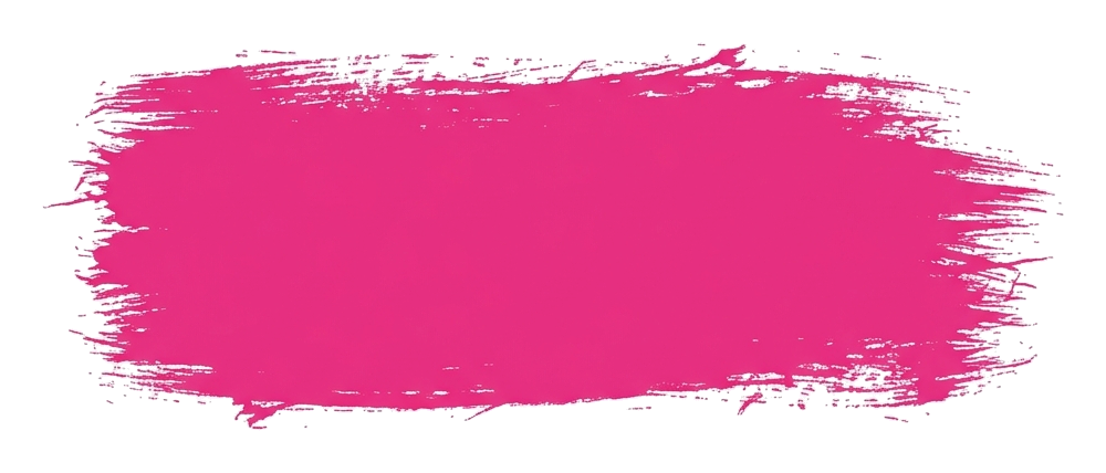 Dry brush stroke with rough edges of a pink wide horizontal paint brush stroke swatch to place text on, transparent background PNG