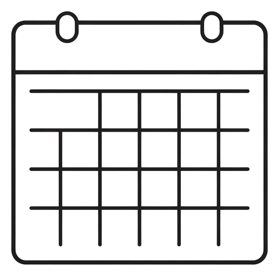 Thin black line icon, minimal outline of a calendar page icon, transparent background PNG