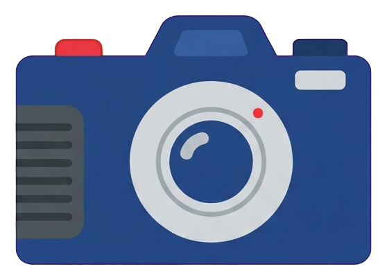 Flat color icon, bold solid colors of a photo camera icon, transparent background PNG