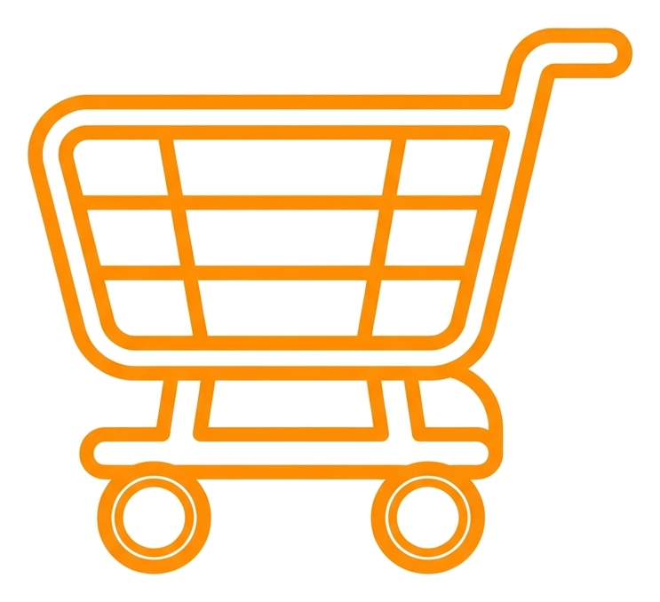 Rounded line icon, thick orange outline of a shopping cart icon, transparent background PNG