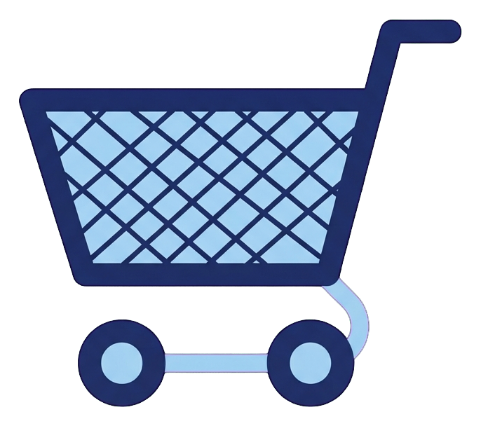 Icono de dos tonos, azul marino y azul claro de un icono de carrito de compras, PNG con fondo transparente