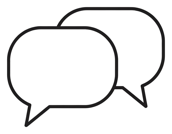 Thin black line icon, minimal outline of two overlapping chat bubbles icon, transparent background PNG