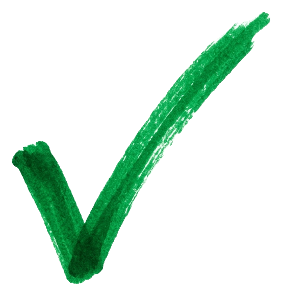 Hand-drawn green marker stroke of a check mark symbol, transparent background PNG