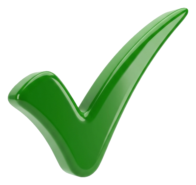Glossy green 3D render of a check mark symbol, transparent background PNG