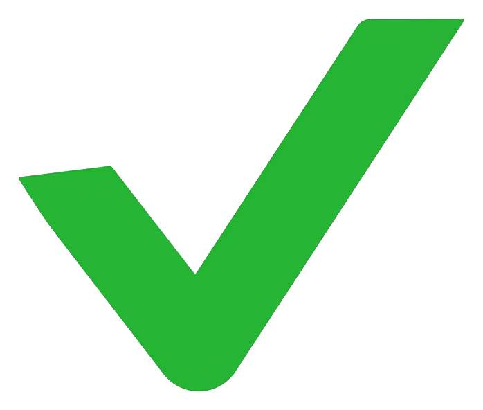 Flat vector icon, bold solid colors of a check mark symbol, transparent background PNG