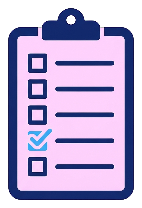 Duotone icon, navy blue and light blue of a clipboard checklist icon, transparent background PNG