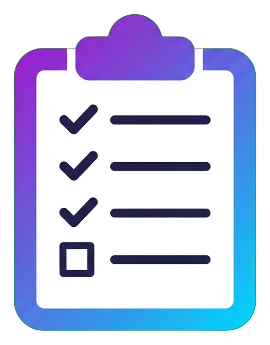 Gradient app-style icon, purple to blue gradient of a clipboard checklist icon, transparent background PNG