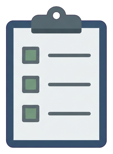 Flat color icon, bold solid colors of a clipboard checklist icon, transparent background PNG