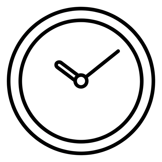 Thin black line icon, minimal outline of a round clock icon, transparent background PNG