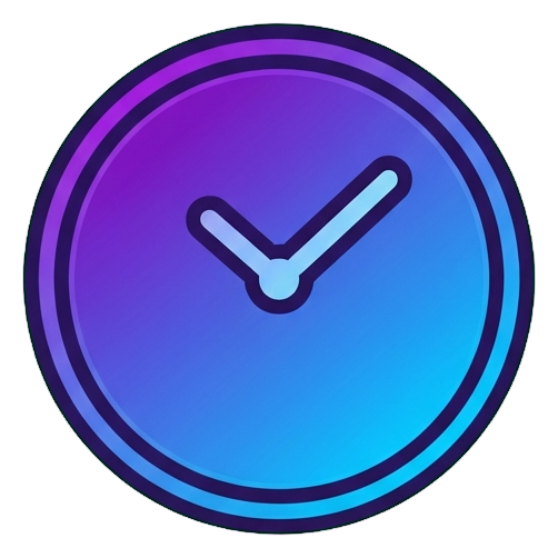 Gradient app-style icon, purple to blue gradient of a round clock icon, transparent background PNG