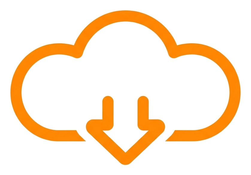 Rounded line icon, thick orange outline of a cloud storage icon, transparent background PNG