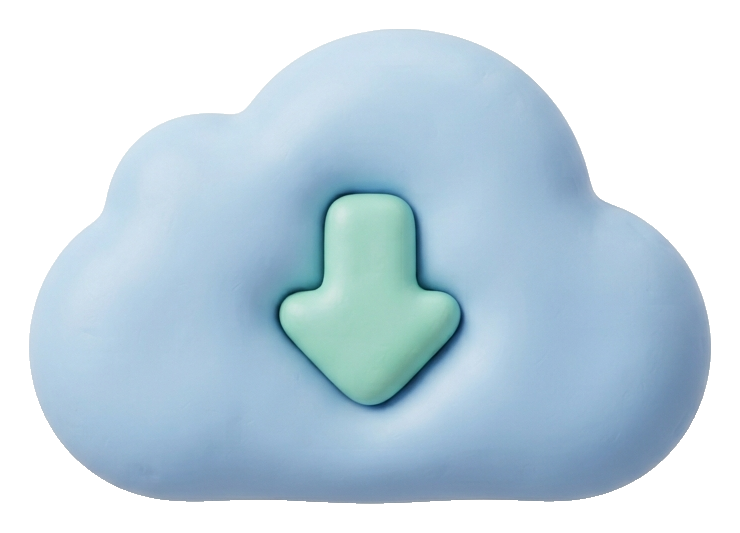 Soft 3D icon, pastel clay render of a cloud storage icon, transparent background PNG