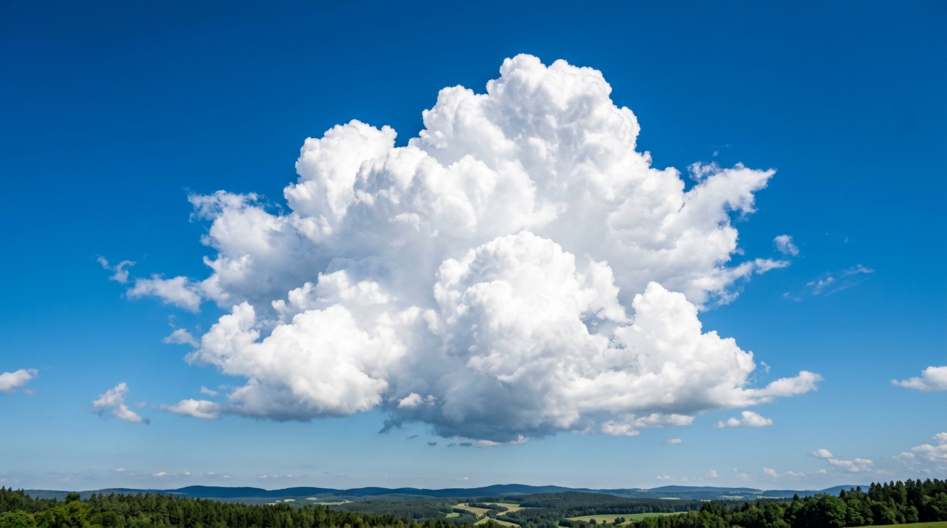 Photorealistic photo of fluffy white clouds, centered subject with a simple uncluttered composition, vivid colors, high contrast, energetic, 16:9 aspect ratio