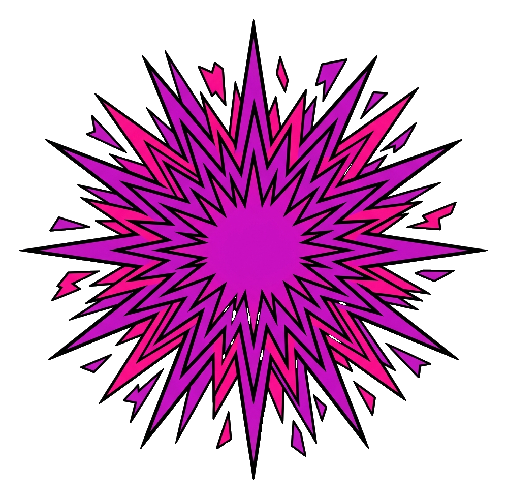 Pink and purple pop art of an empty comic book explosion burst shape, transparent background PNG