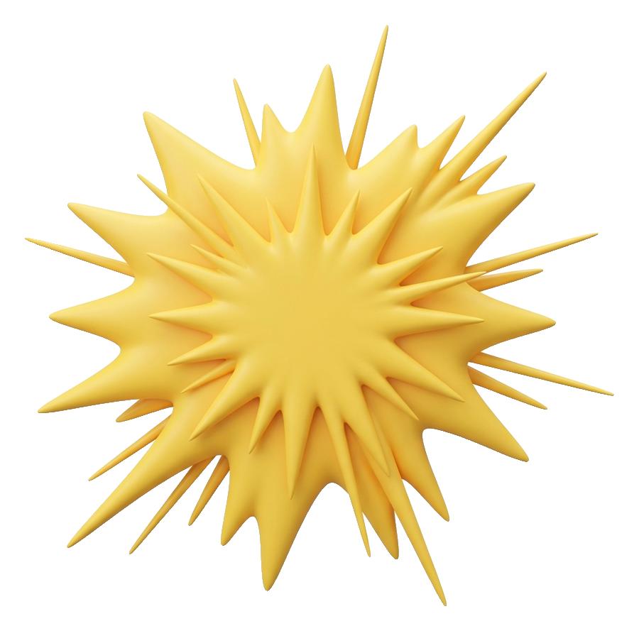 Soft 3D render, yellow of an empty comic book explosion burst shape, transparent background PNG