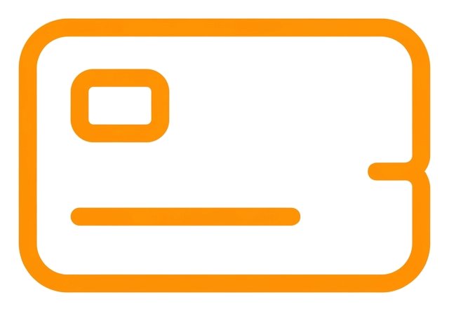 Rounded line icon, thick orange outline of a credit card icon, transparent background PNG
