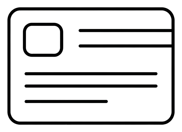 Icono de línea negra delgada, contorno minimalista de un icono de tarjeta de crédito, PNG con fondo transparente