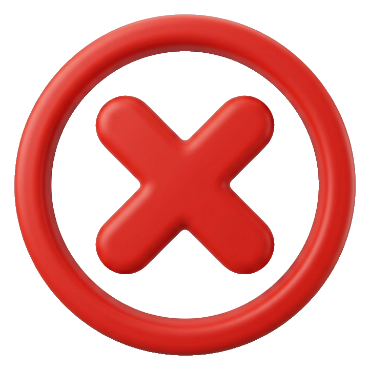 Red cross inside a circle, soft 3D render of a cross mark symbol, transparent background PNG