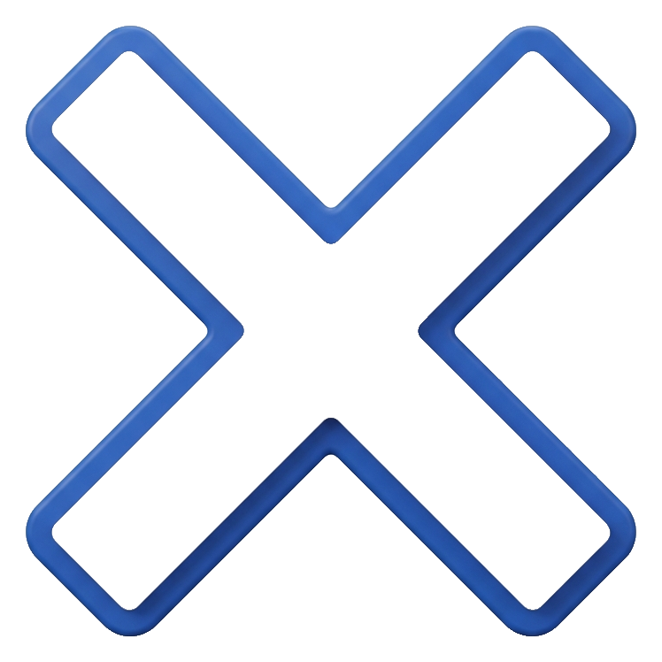 Matte 3D render, blue and white color scheme of a cross mark symbol, transparent background PNG