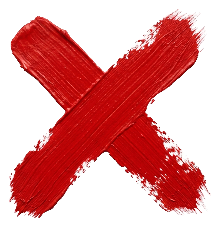Thick red paint brush strokes of a cross mark symbol, transparent background PNG
