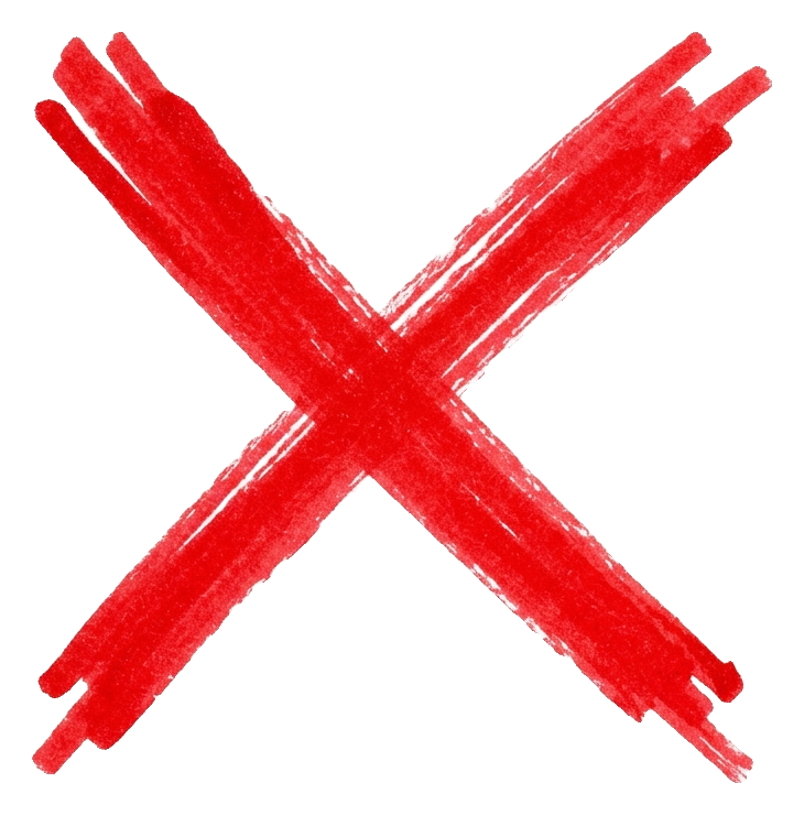 Hand-drawn red marker strokes of a cross mark symbol, transparent background PNG