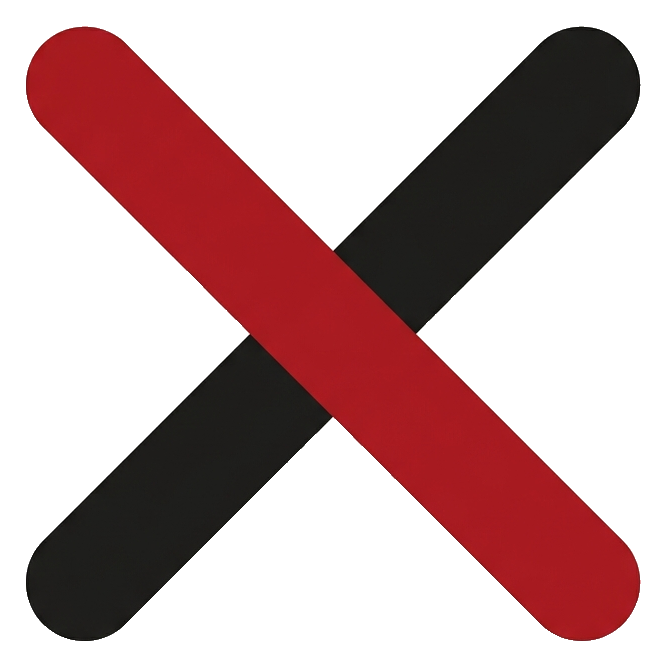 Flat vector icon, bold solid colors of a cross mark symbol, transparent background PNG