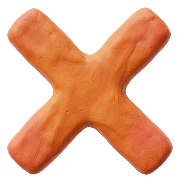 Clay 3D render, warm orange and coral tones of a cross mark symbol, transparent background PNG