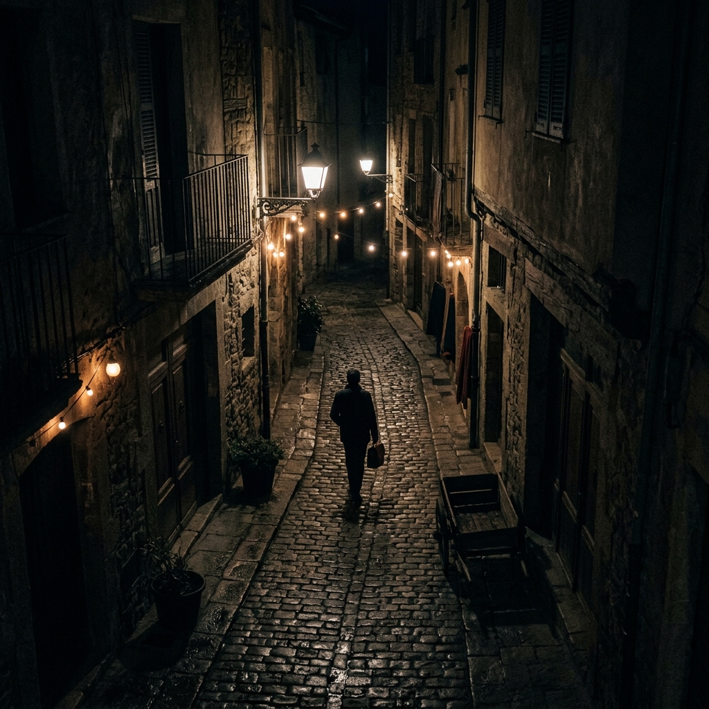 Photorealistic photo of dark moody aesthetic scene with soft glowing lights, high-angle view from above, moody dark tones, dramatic lighting, 1:1 aspect ratio