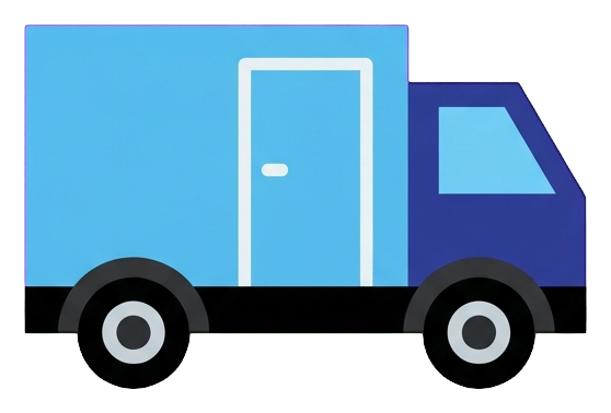 Flat color icon, bold solid colors of a delivery truck icon, transparent background PNG