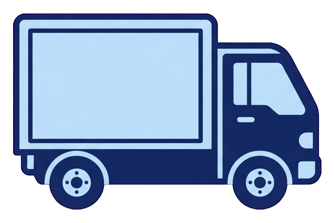 Duotone icon, navy blue and light blue of a delivery truck icon, transparent background PNG