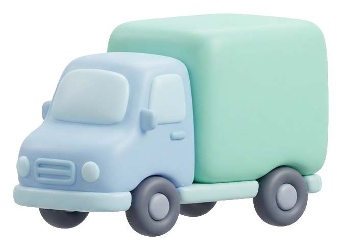 Soft 3D icon, pastel clay render of a delivery truck icon, transparent background PNG