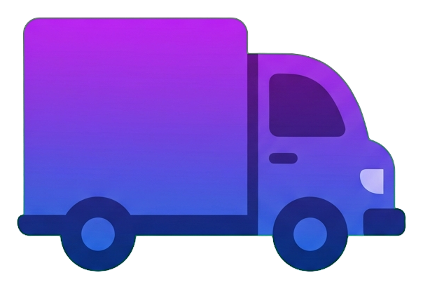 Gradient app-style icon, purple to blue gradient of a delivery truck icon, transparent background PNG