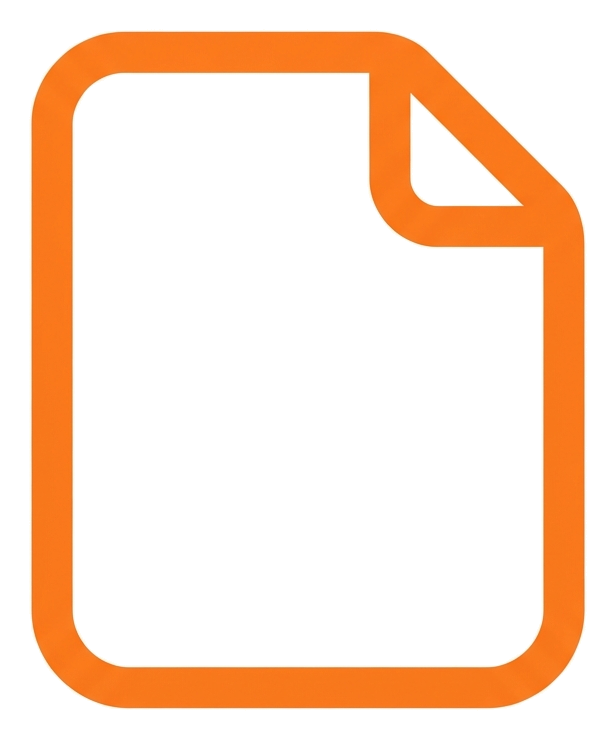 Rounded line icon, thick orange outline of a paper document file icon, transparent background PNG