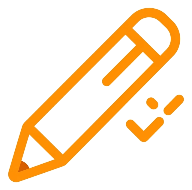 Rounded line icon, thick orange outline of a pencil edit icon, transparent background PNG