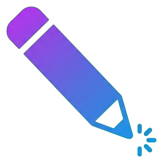 Gradient app-style icon, purple to blue gradient of a pencil edit icon, transparent background PNG