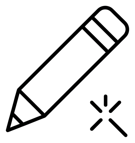 Thin black line icon, minimal outline of a pencil edit icon, transparent background PNG