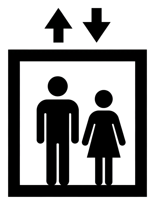 위아래 화살표 엘리베이터 픽토그램, 검은 표준 픽토그램, 투명 배경(누끼) PNG