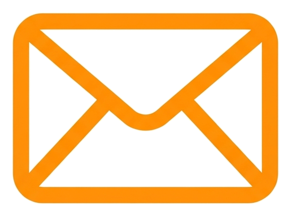 Rounded line icon, thick orange outline of an envelope email icon, transparent background PNG