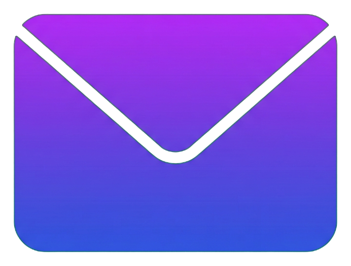 Gradient app-style icon, purple to blue gradient of an envelope email icon, transparent background PNG