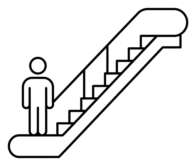 에스컬레이터 픽토그램, 얇은 선 픽토그램, 투명 배경(누끼) PNG
