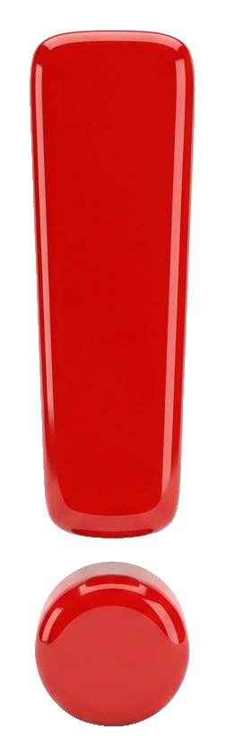 Glossy red 3D render of a bold exclamation mark symbol, transparent background PNG