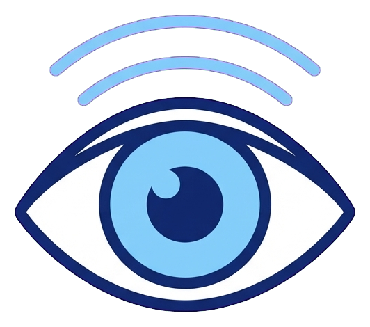 Duotone icon, navy blue and light blue of an eye view icon, transparent background PNG