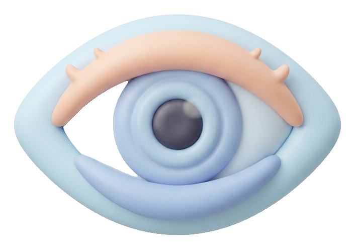 Soft 3D icon, pastel clay render of an eye view icon, transparent background PNG