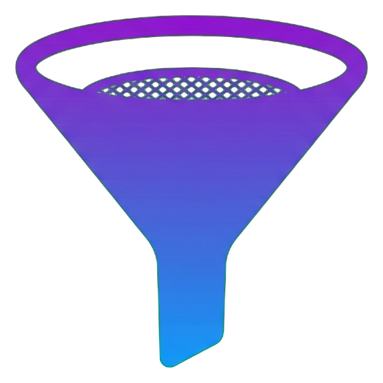 Gradient app-style icon, purple to blue gradient of a funnel filter icon, transparent background PNG