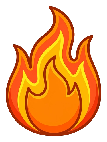 Cartoon style of a burning flame icon, transparent background PNG