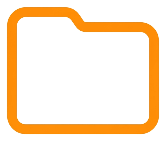 Rounded line icon, thick orange outline of a file folder icon, transparent background PNG