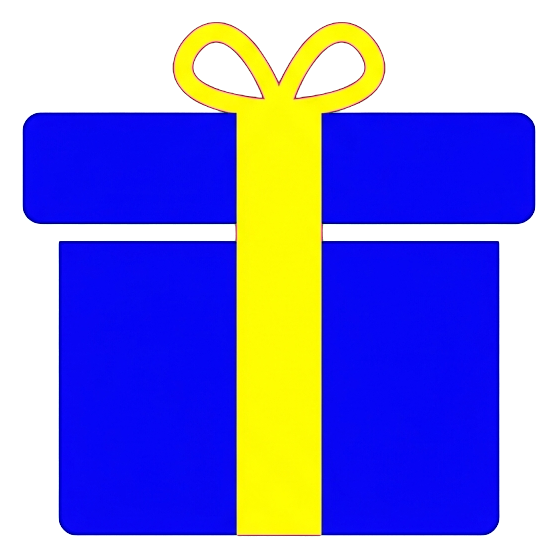 Flat color icon, bold solid colors of a gift box with a ribbon icon, transparent background PNG