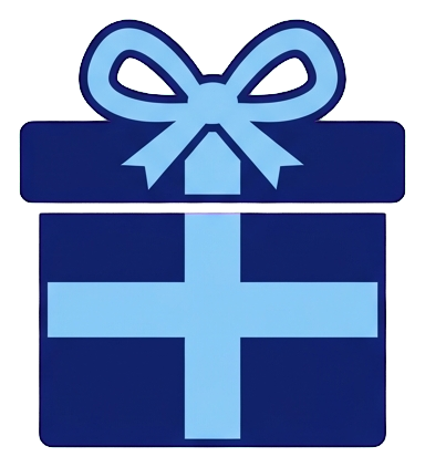 Duotone icon, navy blue and light blue of a gift box with a ribbon icon, transparent background PNG